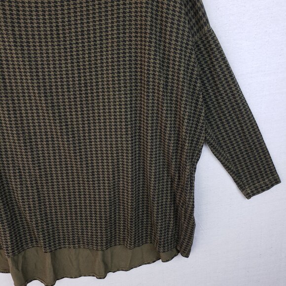 Bryn Walker Tunic Top Boxy Houndstooth Print Moss Green Oversized Lagenlook sz S - Picture 5 of 10